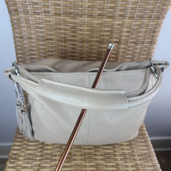 Borse In Pelle Cream Soft Pebbled Leather Shoulder Tote Bag Purse Made In Italy - Picture 8 of 16